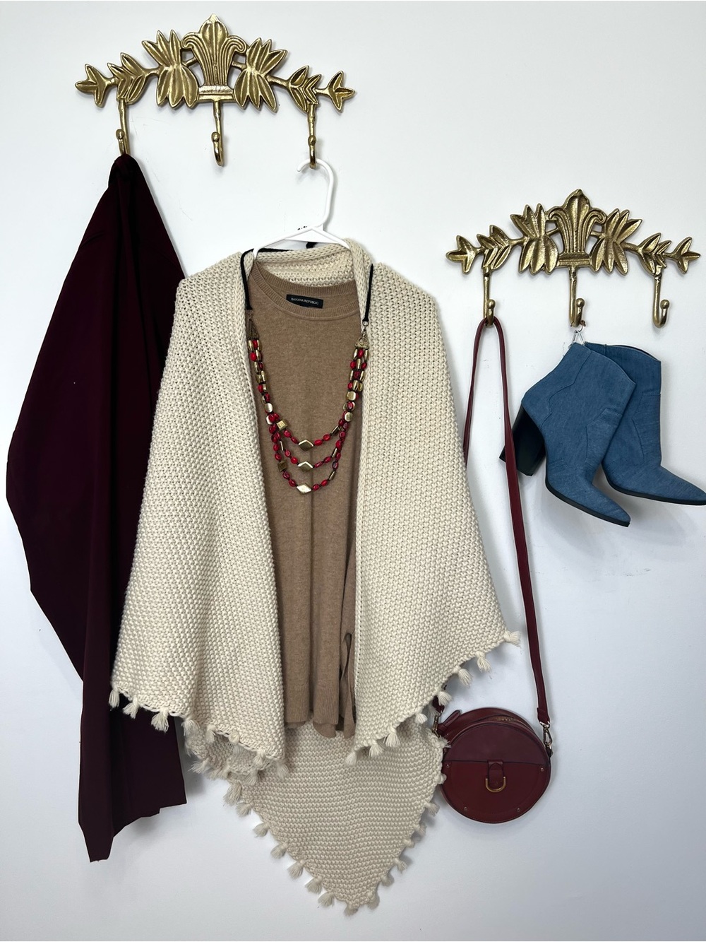 Stunning knit cream and fringe shawl/scarf